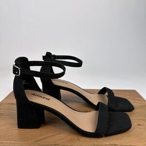 New NWOB Womens Abound Finn Black Fabric Ankle Strap Heel‎ Casual Sandals Size 9